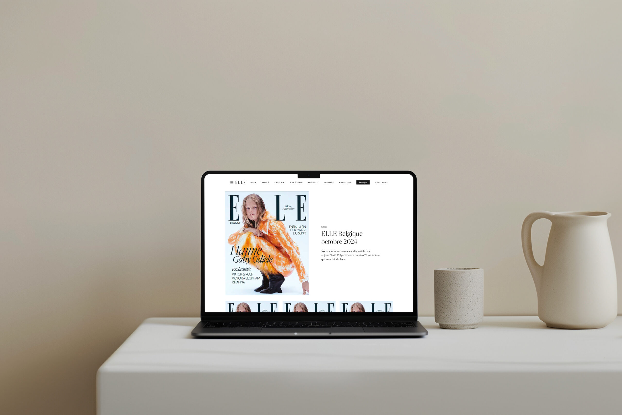 ELLE Belgique- projet web design UX et Développement web sur-mesure - page magazine version desktop
