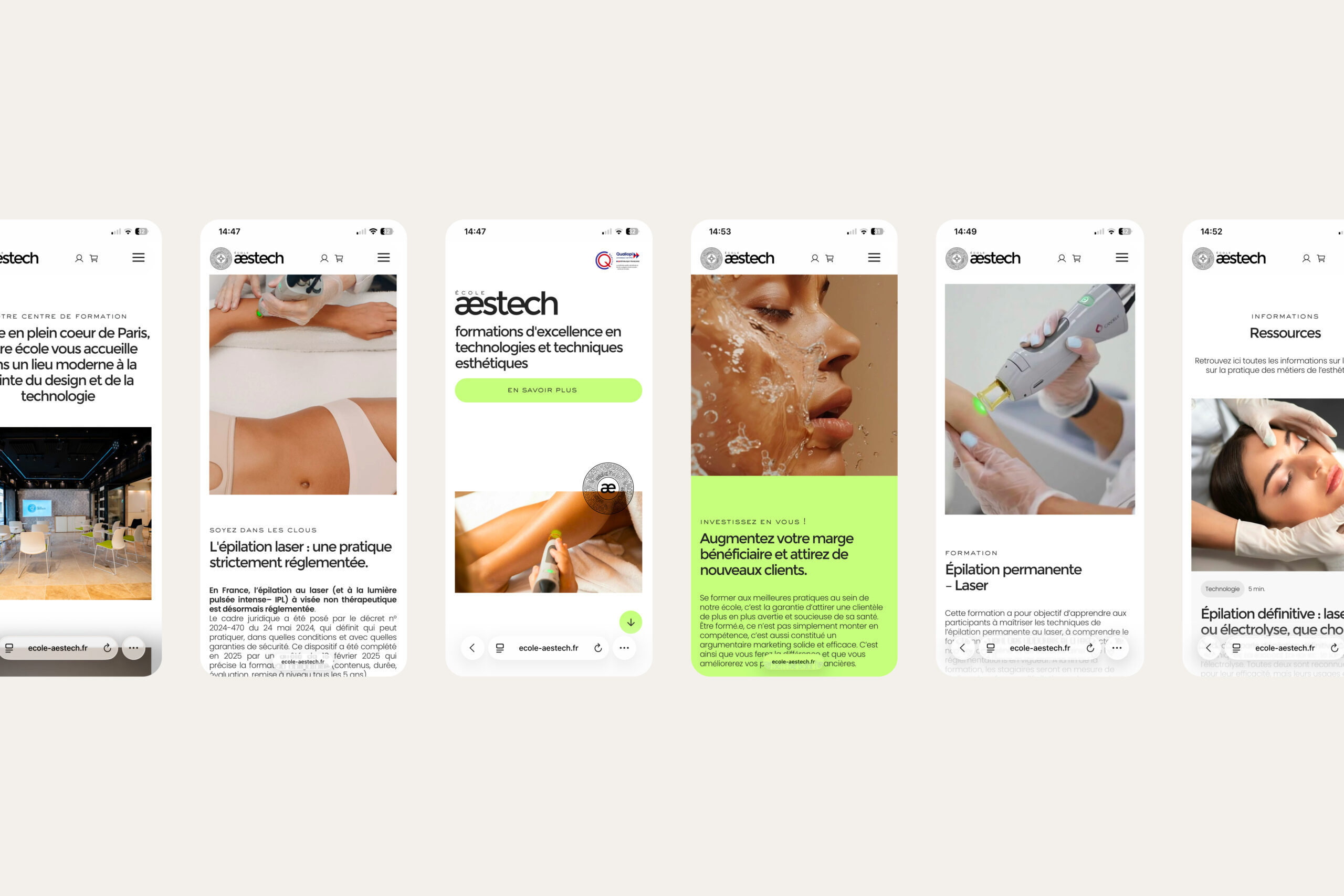 École Aestech - Site web sur mesure version mobile - L'AGENCE Design studio